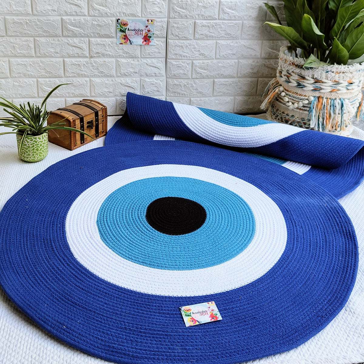 Eye Devil Rug Evil Eye Round Cotton Mat Rug – KACHCHA AAM