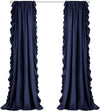 Navy Side Frill Curtains 100% Cotton Material