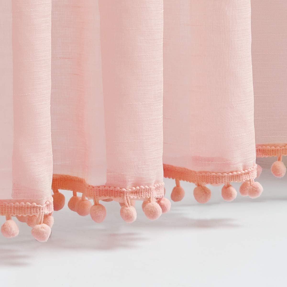 Peach Pompom Lace Georgette Sheer Curtain