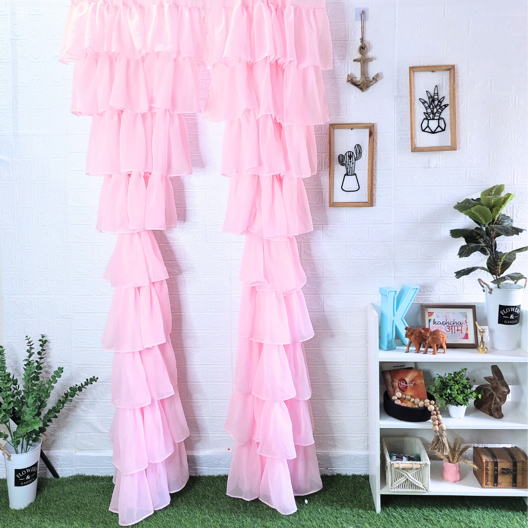 Pink Georgette Full Ruffle Curtains