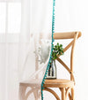 Teal Color Pompom Lace White Sheer Curtain