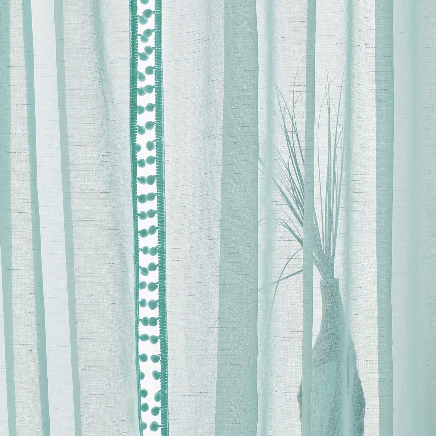 Teal Pompom Lace Georgette Sheer Curtain