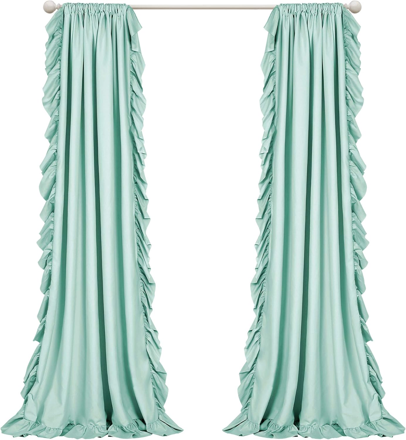Teal Side Frill Curtains 100% Cotton Material