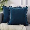 Navy Pompom Lace Cotton Cushion Cover