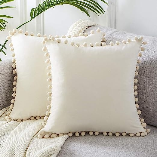 Off-White Pompom Lace Cotton Cushion Cover