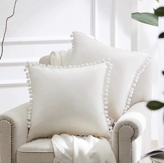 White Pompom Lace Cotton Cushion Cover