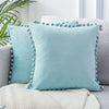 Sky Blue Pompom Lace Cotton Cushion Cover