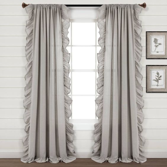 Ash Grey Side Frill Curtains 100% Cotton Material