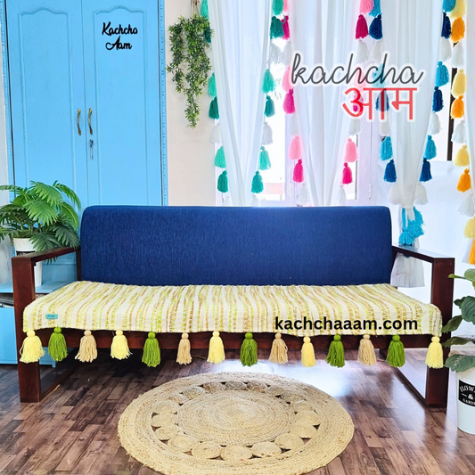 Lime Beige Slub Sofa Cover with Similar Tassels