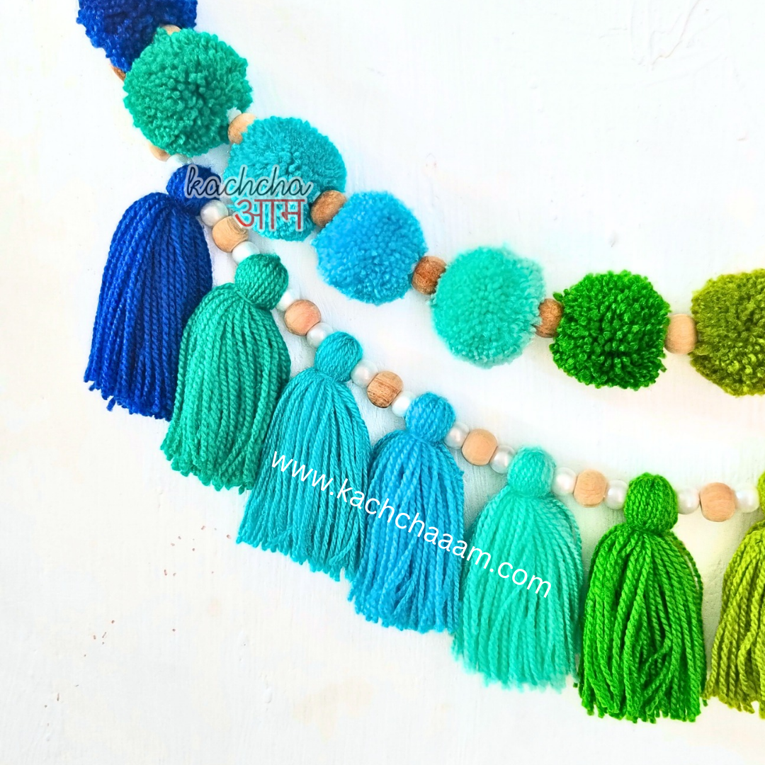 2 Layered Pompom and Tassel Wool Bunting Wall Decor