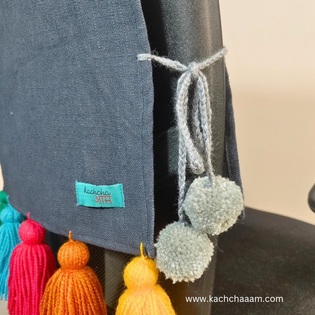 Grey Cotton Slub Chair Cover with Rainbow Tassels