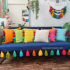 Navy Cotton Slub Sofa Cover with Multi Tassels