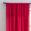 Red Pompom Lace Colored Cotton Curtains