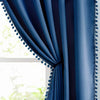 Navy Pompom Lace Colored Cotton Curtains
