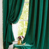 Dark Green Pompom Lace Colored Cotton Curtains
