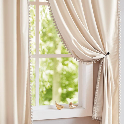 Cream Pompom Lace Colored Cotton Curtains