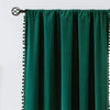 Dark Green Pompom Lace Colored Cotton Curtains