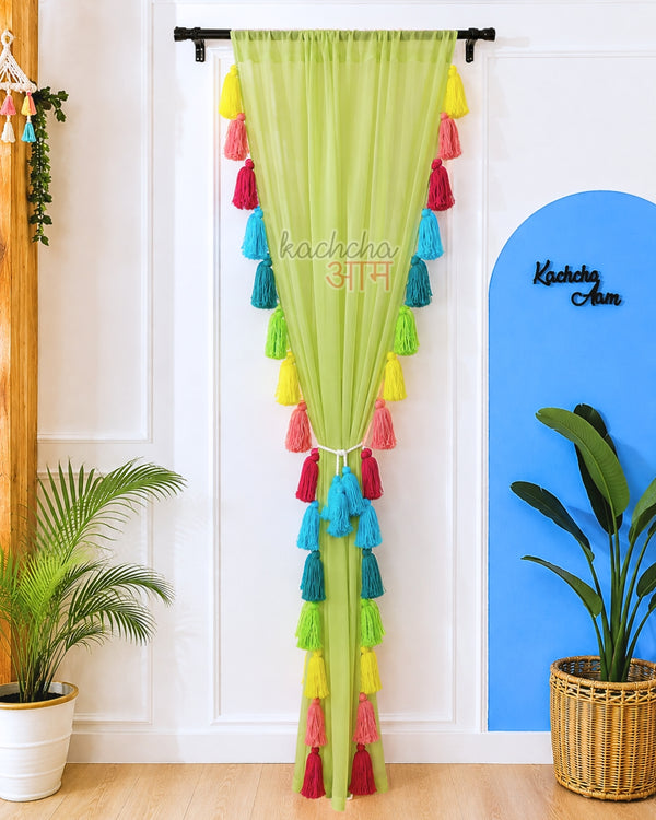 Gulbahar Tassel Pista Green Curtains (Cotton & Sheer)