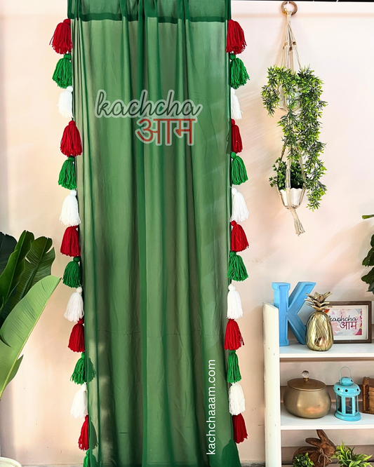 Christmas Tassels Green Curtains (Cotton/Sheer)