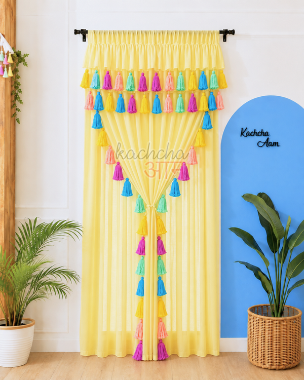 Celestial Tassel Double Layered Lemon Curtain with Two Frills on Top