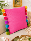Rainbow Pompom Pink Cotton Cushion Cover with Lining