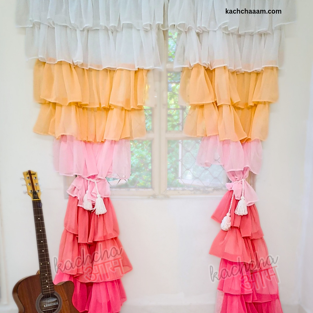Floral Blush Full Ruffle Georgette Curtain