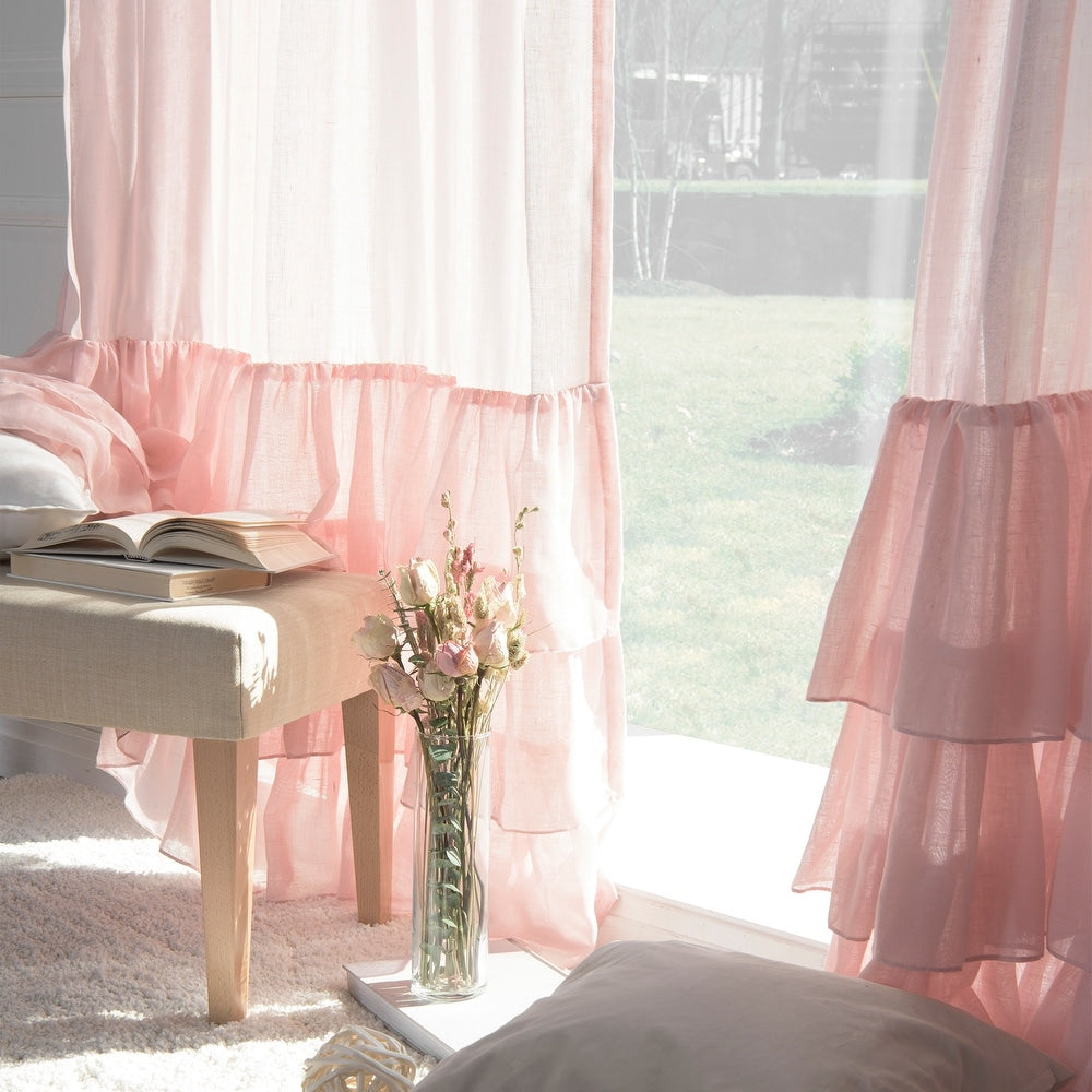 Blush Bottom Ruffle Cotton Curtains