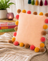 Sunset Pompom Peach Cotton Cushion Cover with Lining