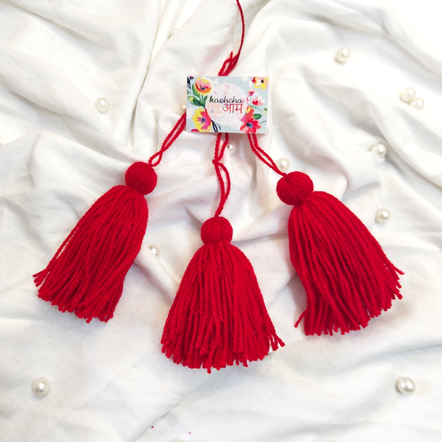 Handmade Big Size Wool Tassels Red color