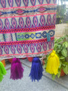 Plum Motif Jacquard Fridge Cover without Pockets & Neon Tassels