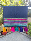 Navy Cotton Slub Solid Fridge Cover with Navy Jacquard Fabric Pockets & Multi Tassels