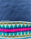 Navy Cotton Slub Solid Fridge Cover with Navy Jacquard Fabric Pockets & Multi Tassels