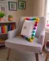 Multi Pompom White Cotton Cushion Cover with Lining