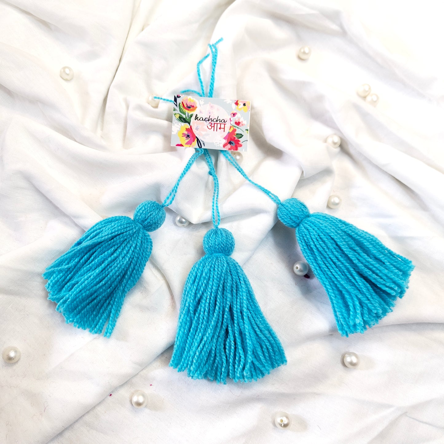 Handmade Big Size Wool Tassels Sky Blue color