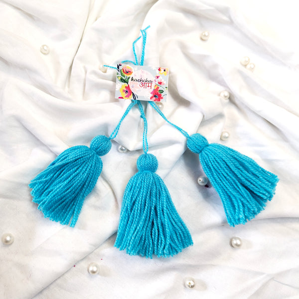Handmade Big Size Wool Tassels Sky Blue color
