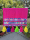 Magenta Cotton Slub Solid Fridge Cover with Purple Jacquard Fabric Pockets & Multi Tassels