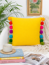 Rainbow Pompom Yellow Cotton Cushion Cover with Lining