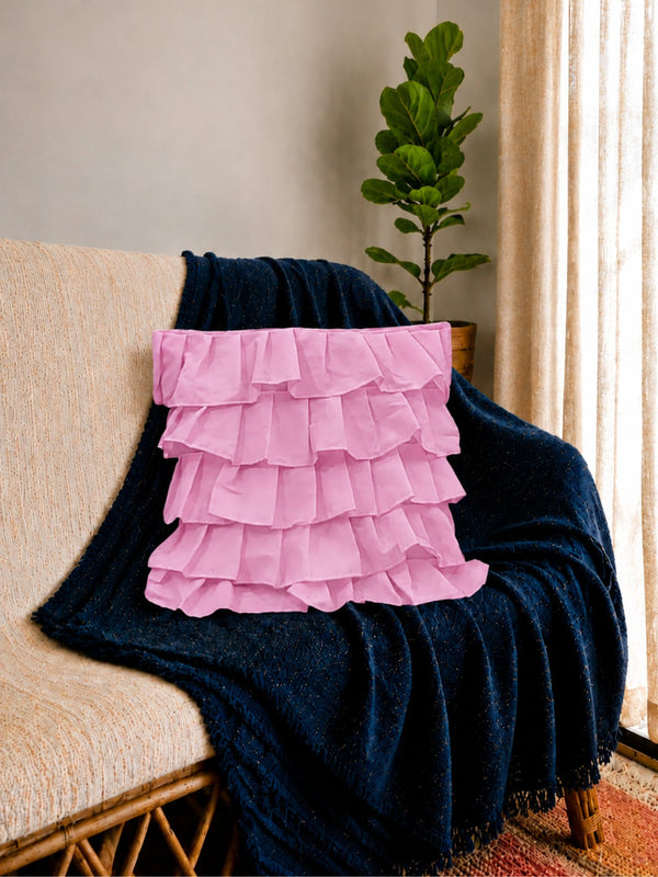 Cotton Ruffle Cushion Cover in Pink - 16x16 Inches with Quality Lining