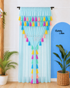 Celestial Tassel Double Layered Sky Blue Curtain with Two Frills on Top