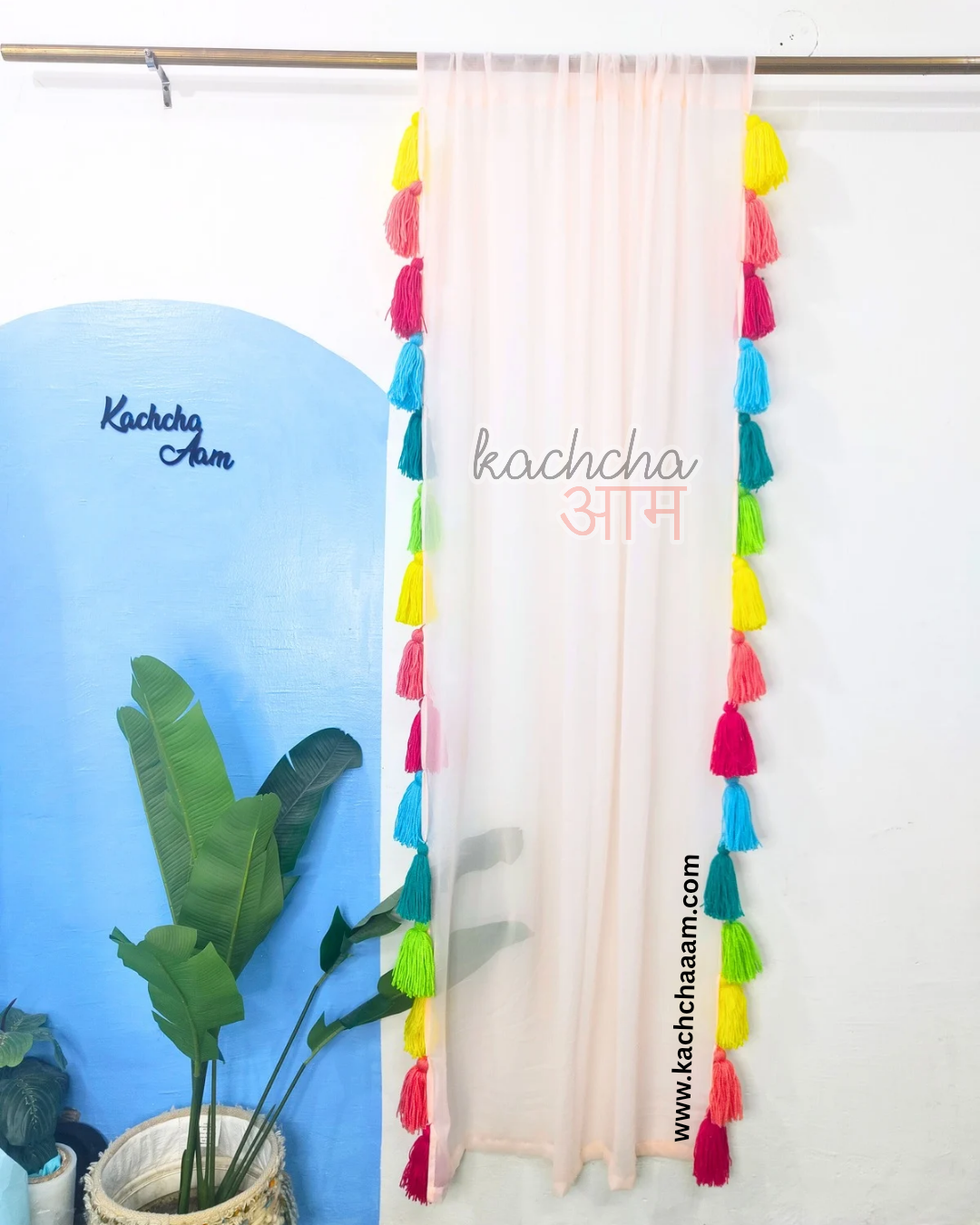 Gulbahar Tassel Peach Curtains (Cotton & Sheer)