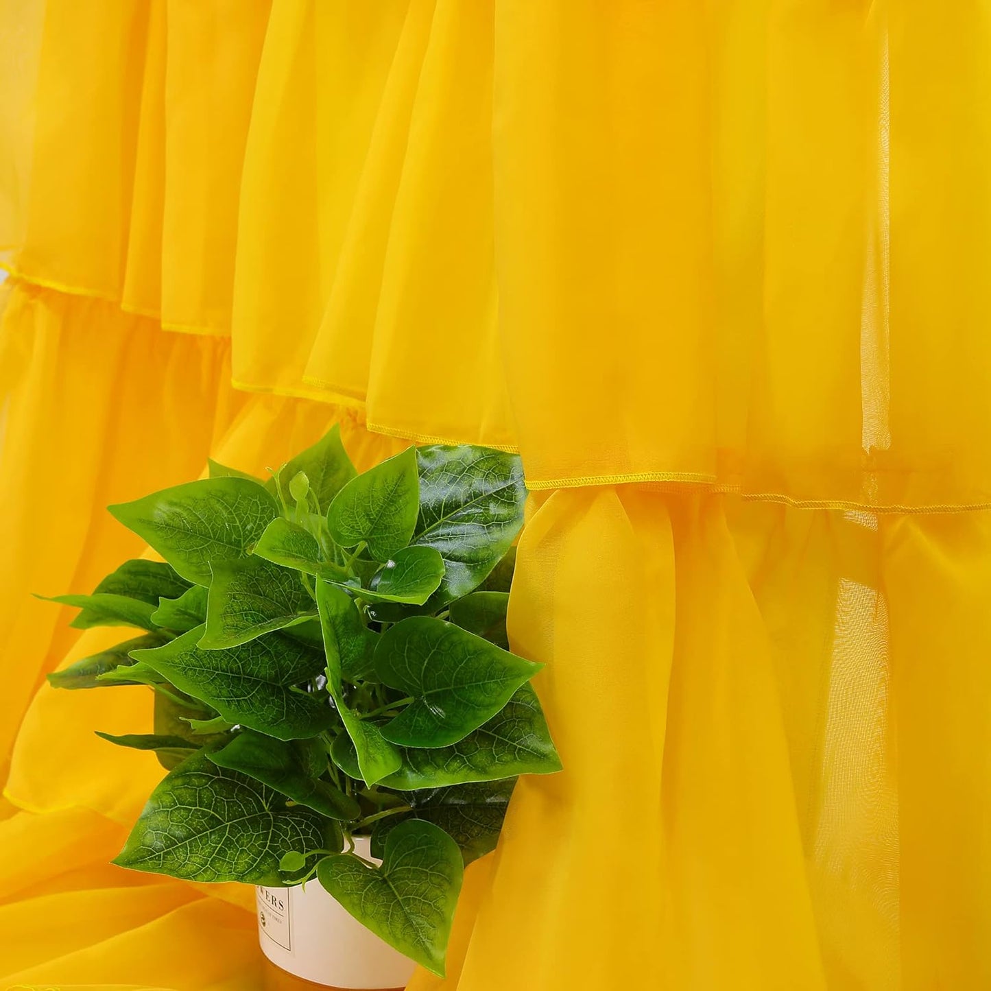 Georgette Full Ruffle Curtains Yellow