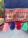 Navy Cotton Slub Solid Fridge Cover with Neon Yellow Jacquard Fabric Pockets & Neon Tassels