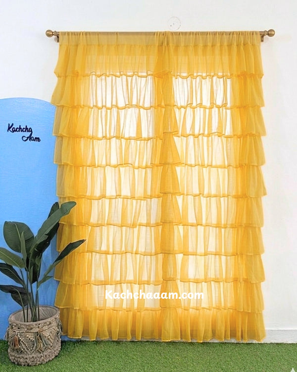 Georgette Full Ruffle Curtains Yellow