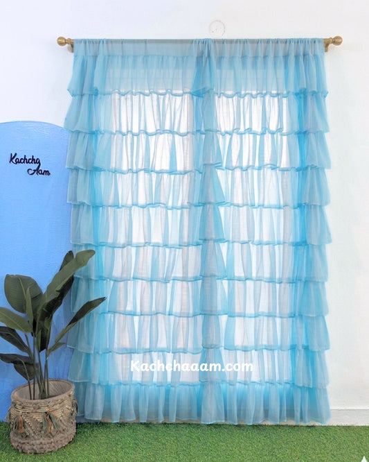 Sky Georgette Full Ruffle Curtains