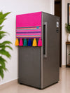 Magenta Cotton Slub Solid Fridge Cover with Magenta Jacquard Fabric Pockets & Multi Tassels