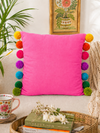 Rainbow Pompom Pink Cotton Cushion Cover with Lining