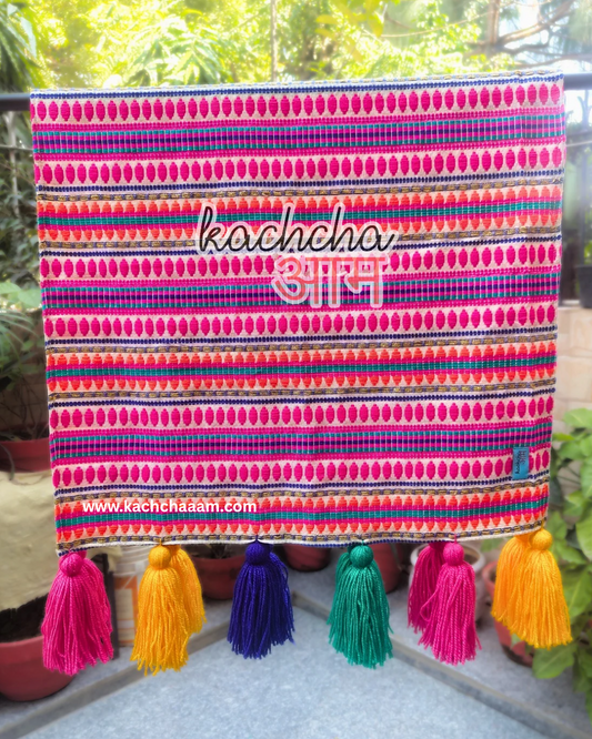 Magenta Jacquard Fridge Cover without Pockets & Multi Tassels