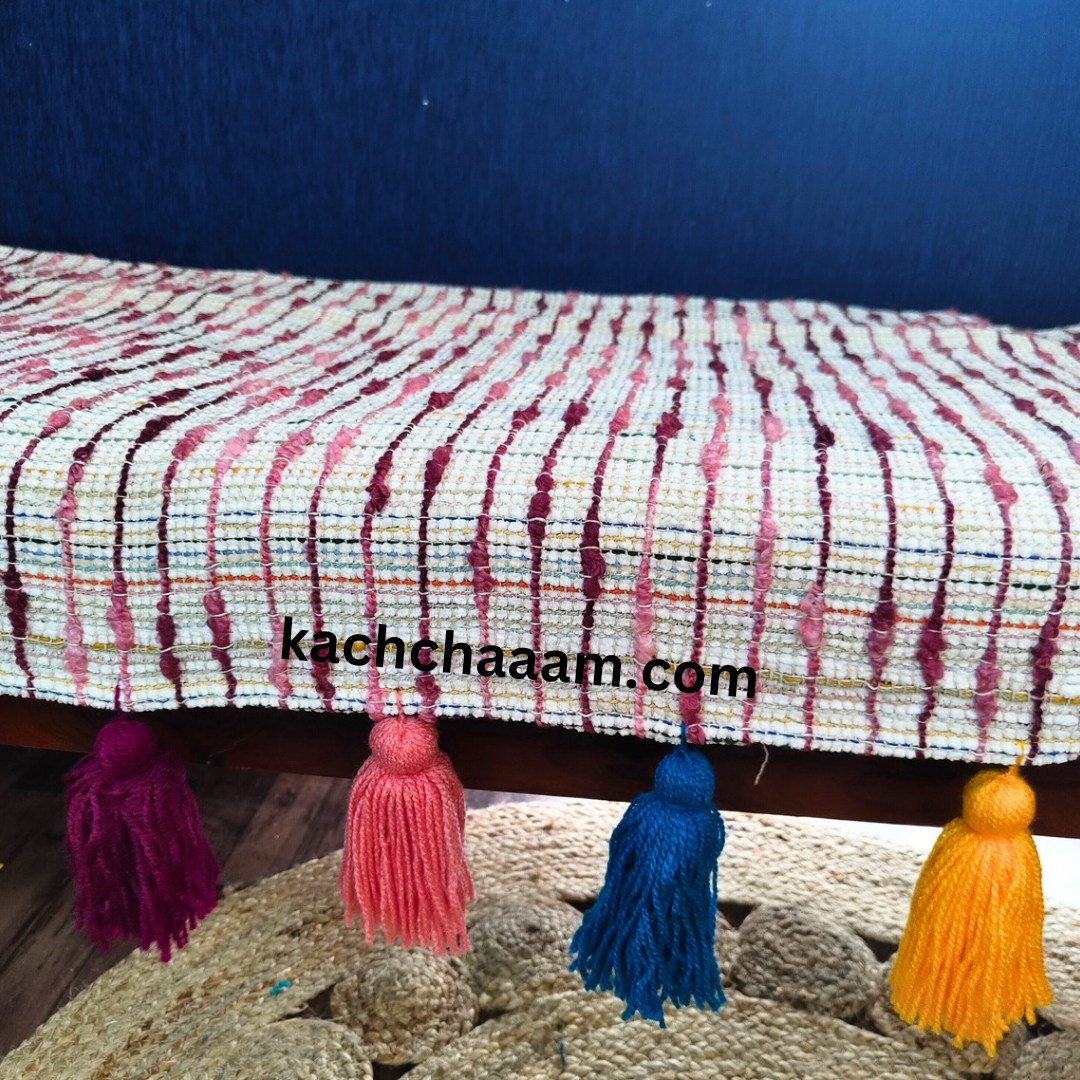 Plum Handloom Sofa Throw cover with Multi Tassels