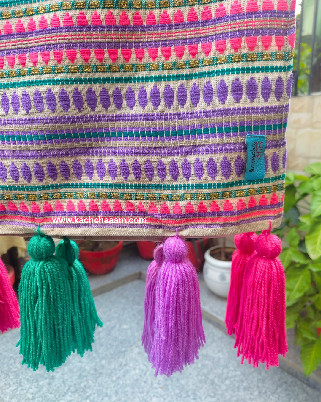 Lavender Jacquard Fridge Cover without Pockets & Multi Tassels