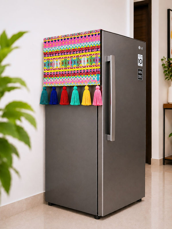 Neon Yellow Fridge Cover without Pockets & Multi Tassels